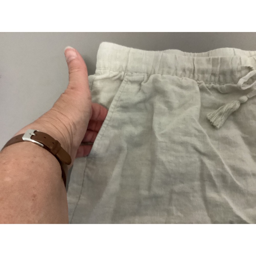 Talbots Linen Shorts Womens XL Beige Elastic Drawstring Waist Tassel Pocket - Picture 2 of 11